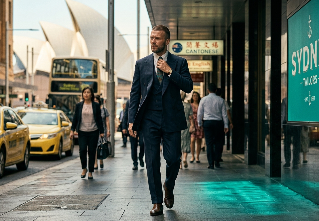Stitch client outside a Sydney tailor shop